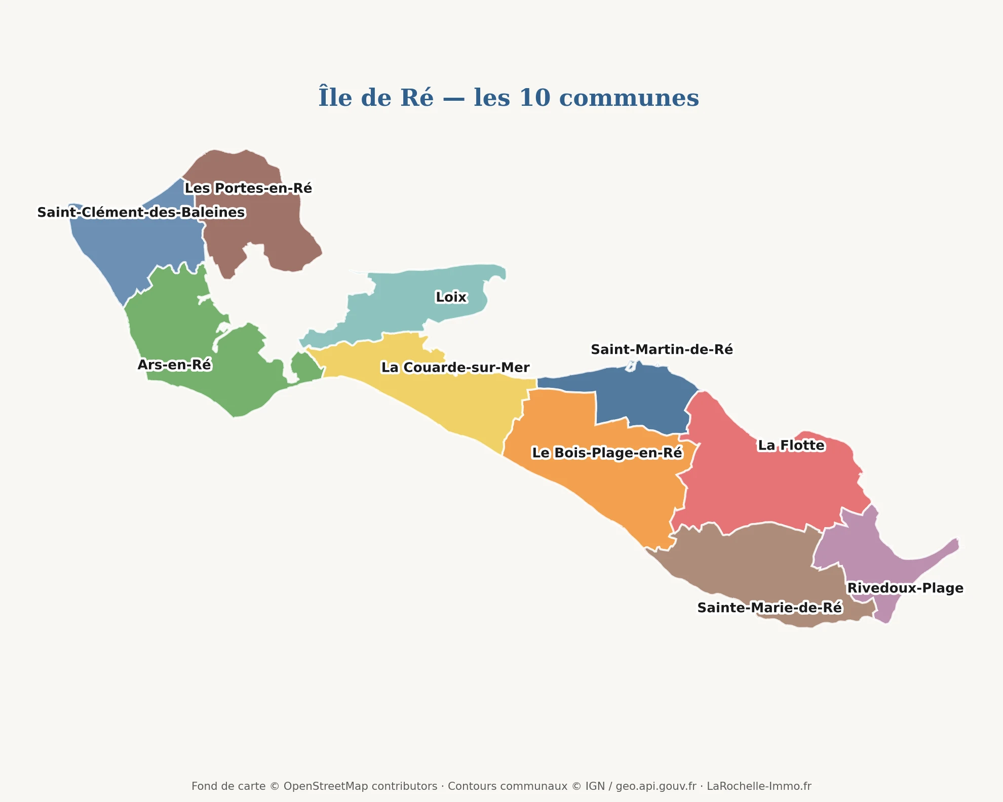 Carte des 10 communes de l'Île de Ré