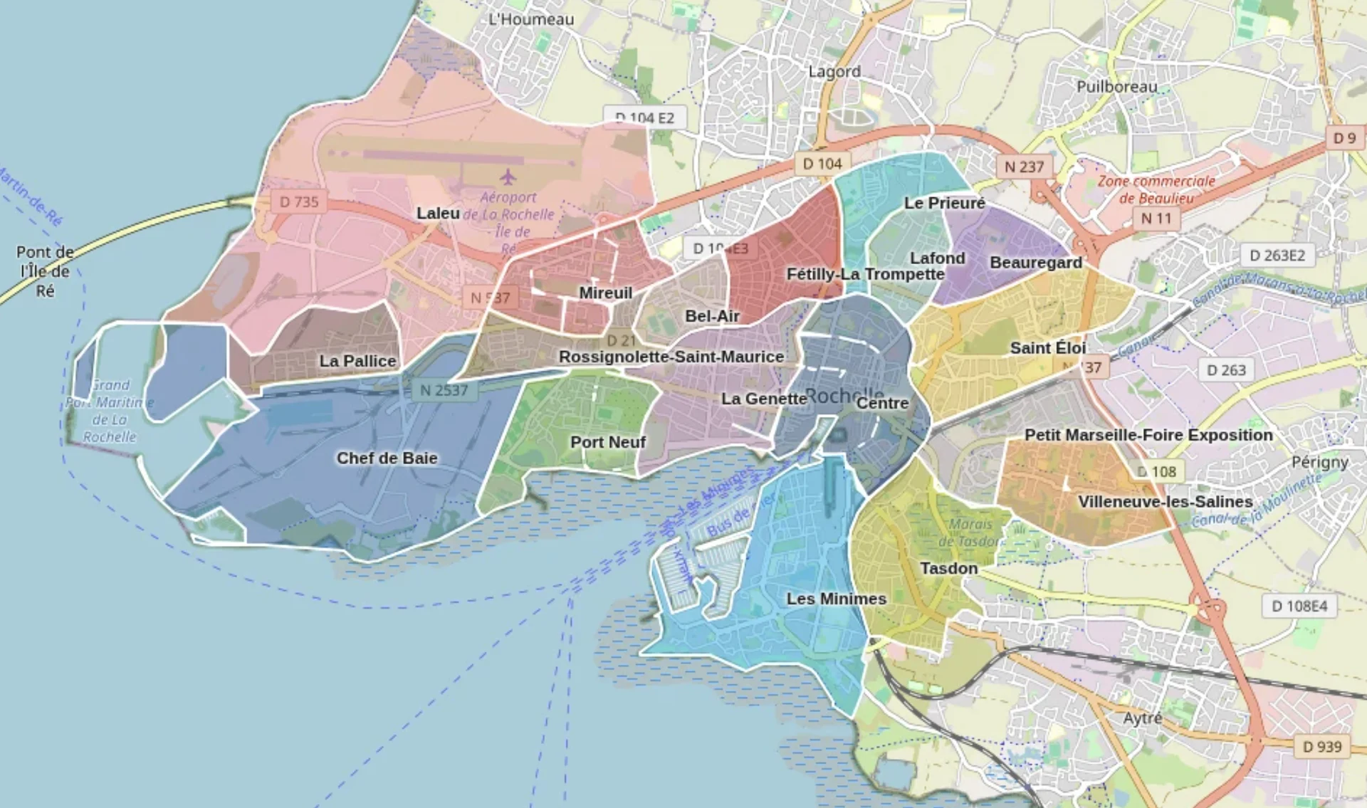 Carte des 18 quartiers de La Rochelle