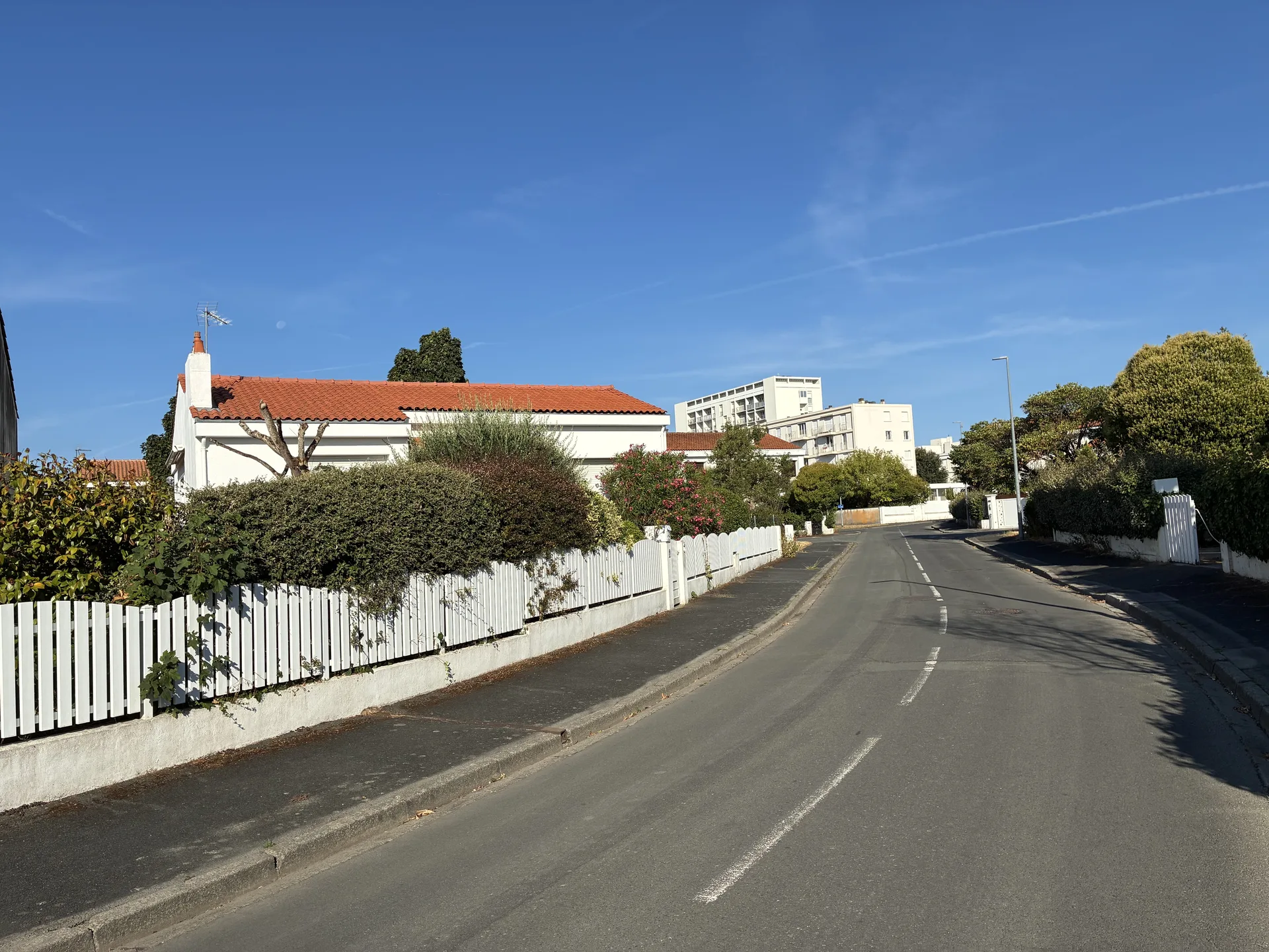 Avenue de Vienne à Bel-Air, La Rochelle, rue résidentielle bordée de maisons individuelles et de clôtures blanches