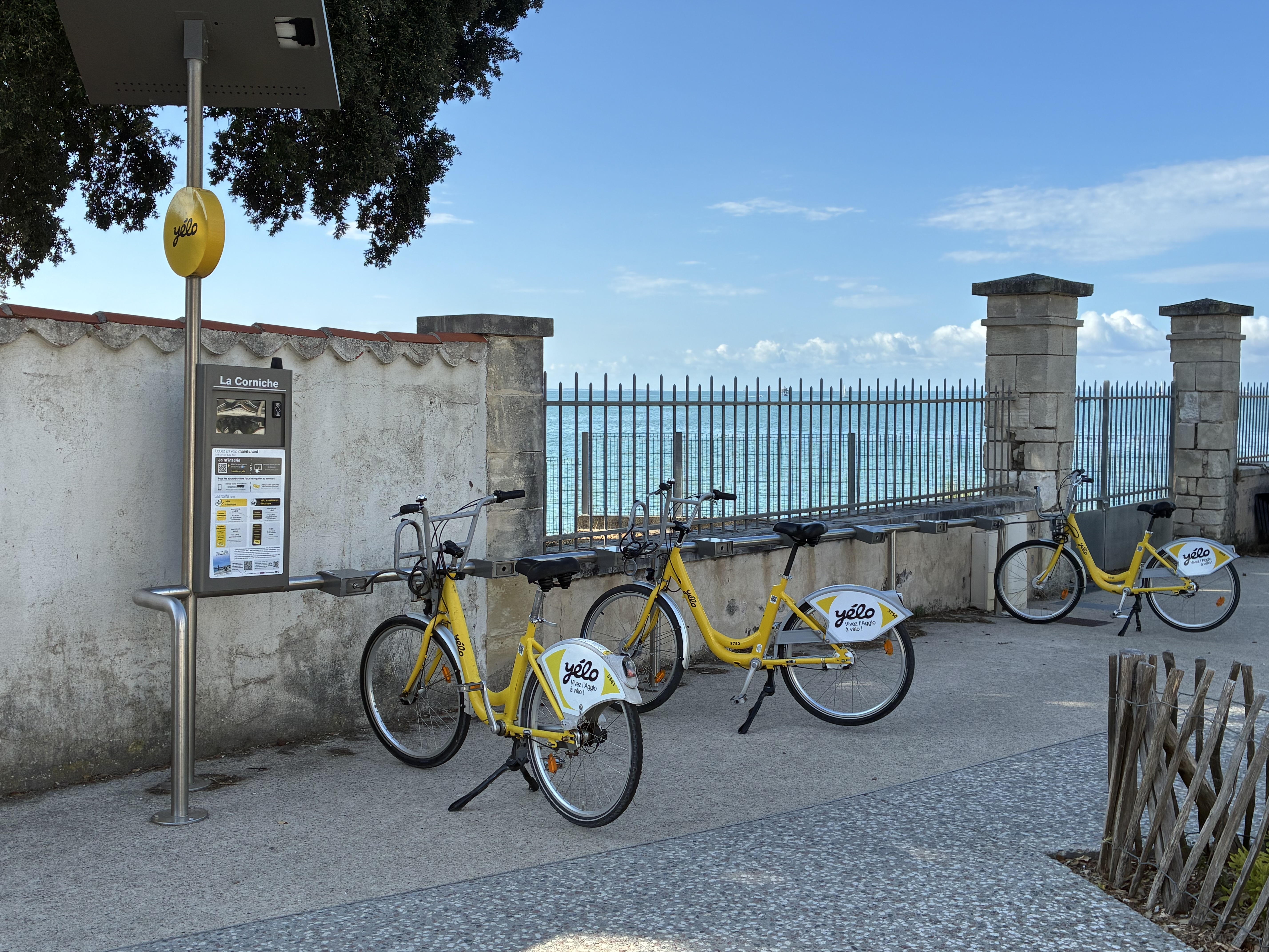 Vélos jaunes en libre-service Yélo à la station La Corniche, La Rochelle